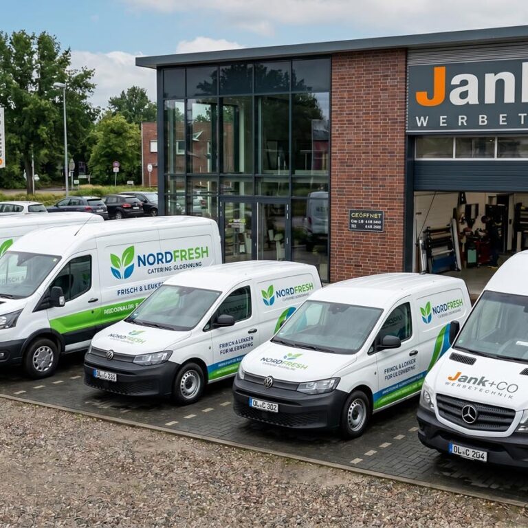 Eine folierte Flotte vor der Werkstatt von Jank & Co